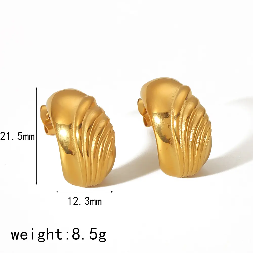 1 Pair Minimalist Classic Style Wide C Shape Stainless Steel 18K Gold Plated Women's Stud Earrings h5 Picture2